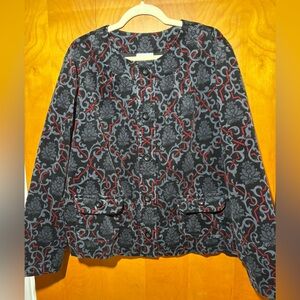 Elegant Black, Gray, and Red Patterned Jacket from Charter Club, size 2X